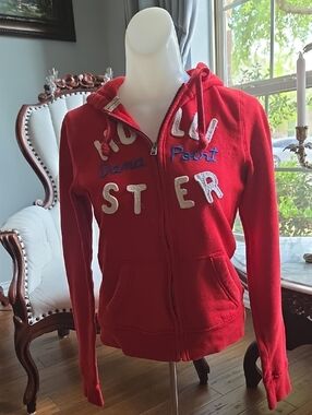Hollister Bright Red Hooded Zip Sweatshirt